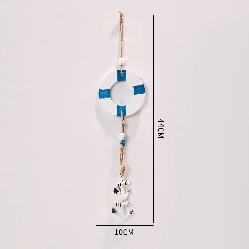 Mediterranean Coastal Wall Decor - Wooden Lighthouse & Sailboat Hanging Ornaments