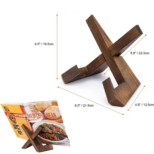 Wooden Recipe Book Stand - Kitchen Countertop Cookbook Holder