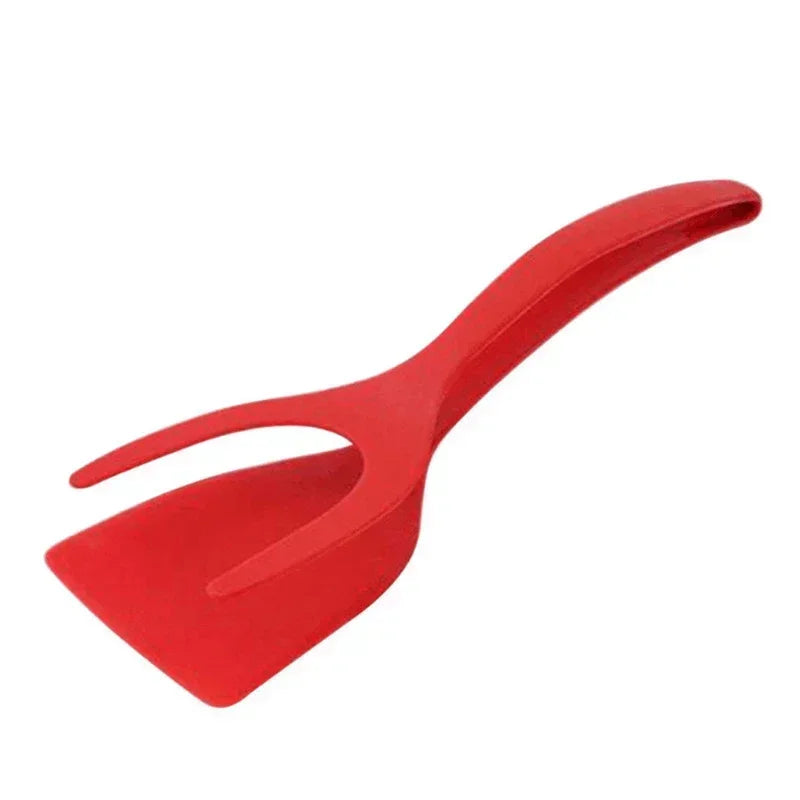 2-in-1 Nylon Flip Tongs with Egg Spatula & Steak Turner - Multi-Function Kitchen Tool