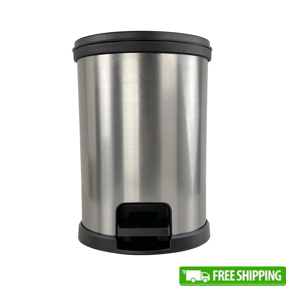 1.5 Gallon Step Trash Can - Touchless Stainless Steel Look Wastebasket for Bathroom & Office