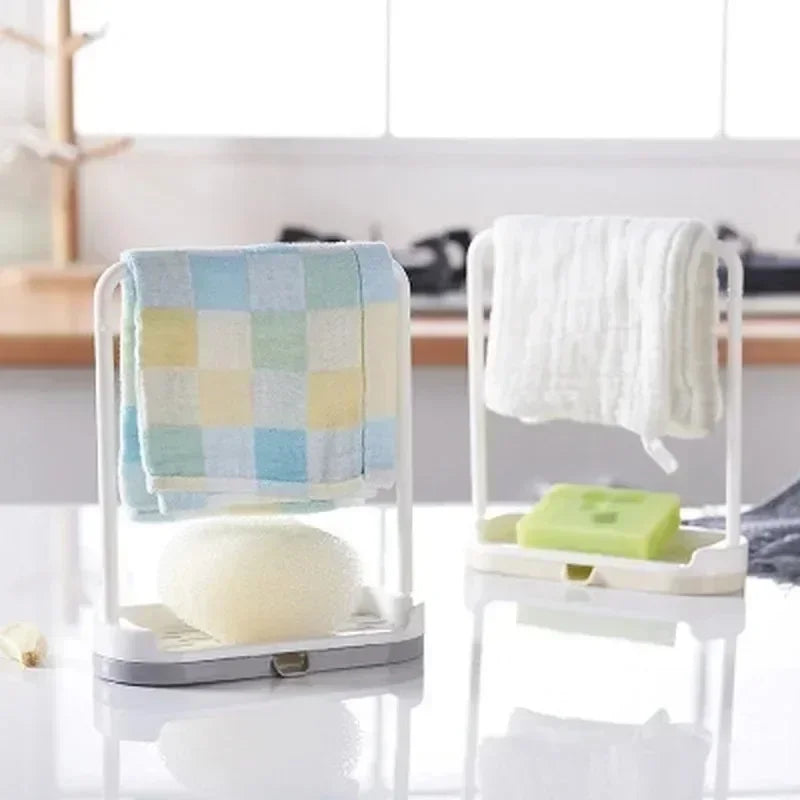 Kitchen Sink Organizer Rack - Sponge & Towel Holder with Soap Dispenser