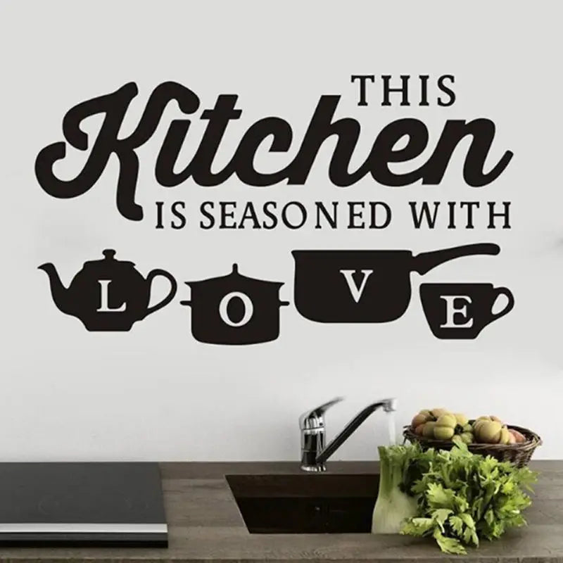 Kitchen Wall Decal - 'This Kitchen is Seasoned with Love' Quote Sticker