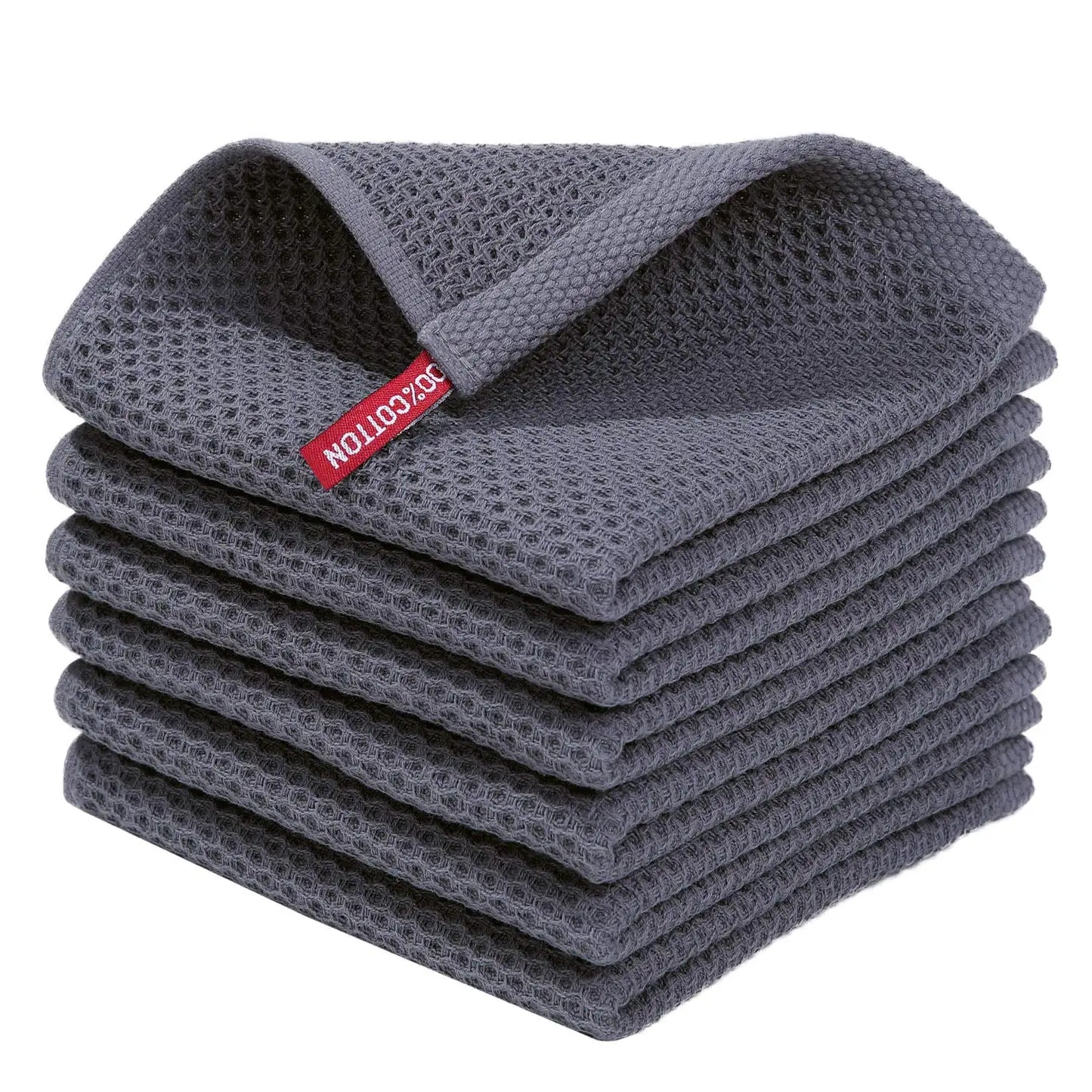 100% Cotton Waffle Weave Dish Cloths - Ultra Absorbent Kitchen Towels, 12x12 Inches (6-Pack)