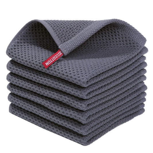 100% Cotton Waffle Weave Dish Cloths - Ultra Absorbent Kitchen Towels, 12x12 Inches (6-Pack)