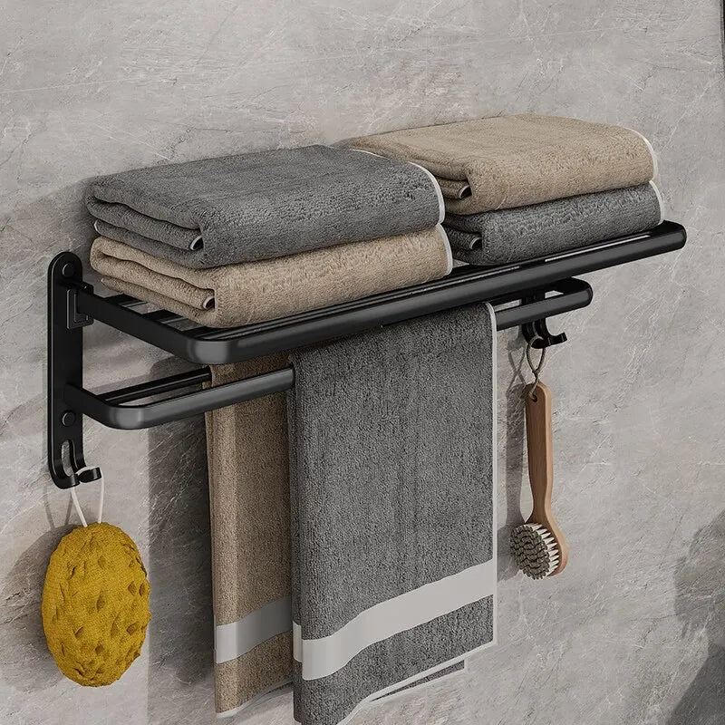 Matte Black Double Towel Rack with Folding Bars