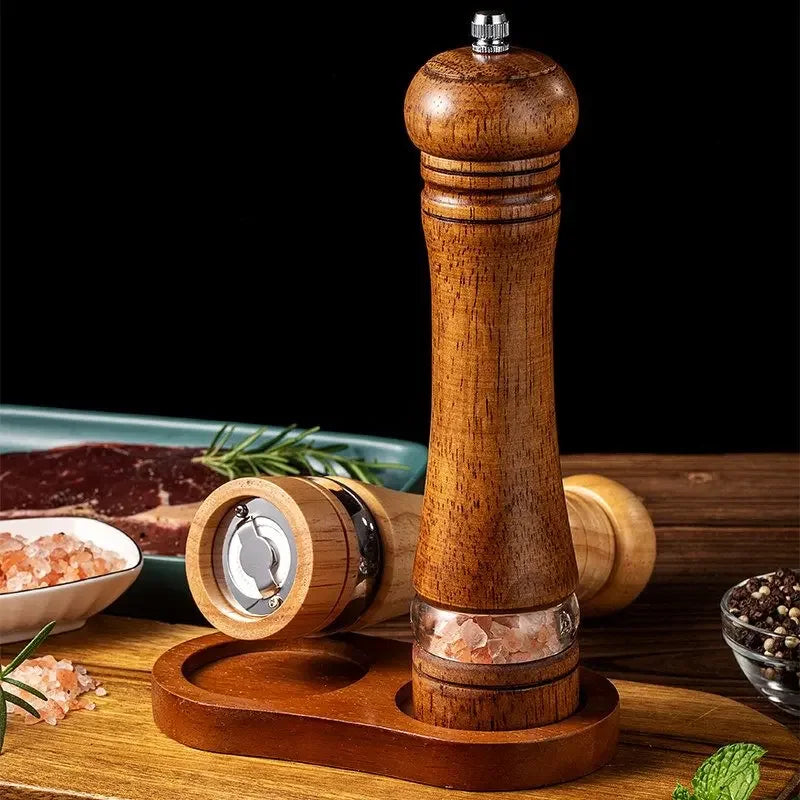 8-Inch Wooden Pepper Grinder - Adjustable Ceramic Mill for Fresh Ground Salt & Spices