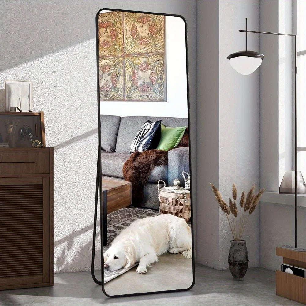 Full Length Mirror 59" - Standing Floor Mirror with Rounded Corners & Aluminum Frame