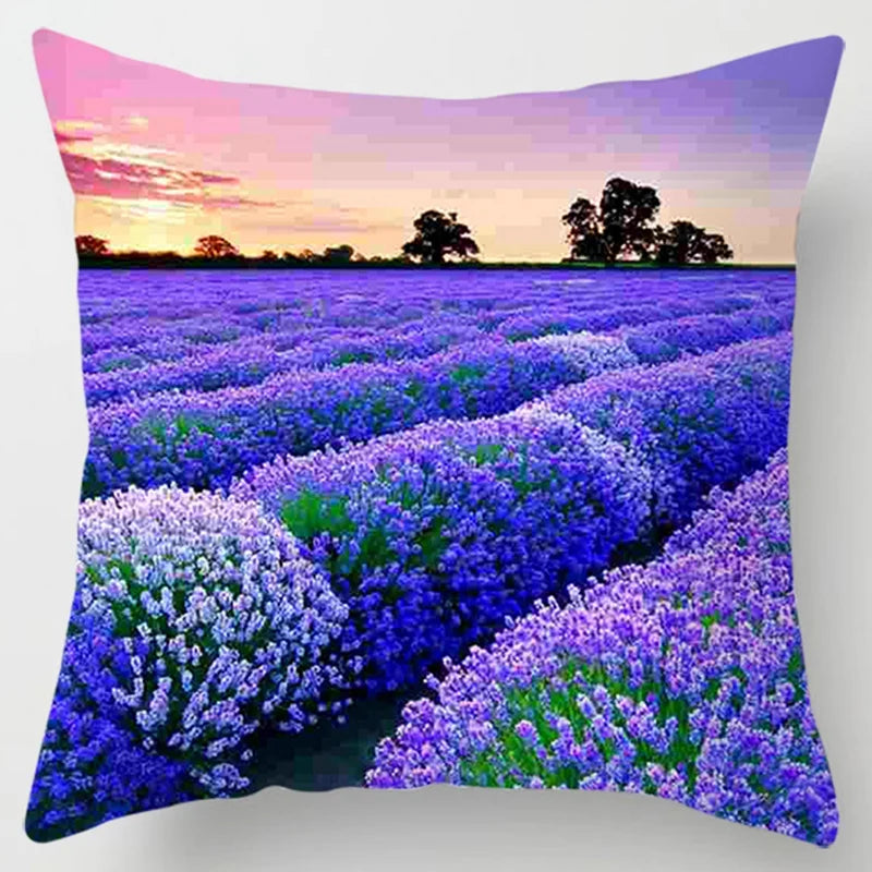 Lavender Pattern Throw Pillow Cover - Decorative Sofa Cushion Case for Living Room & Bedroom