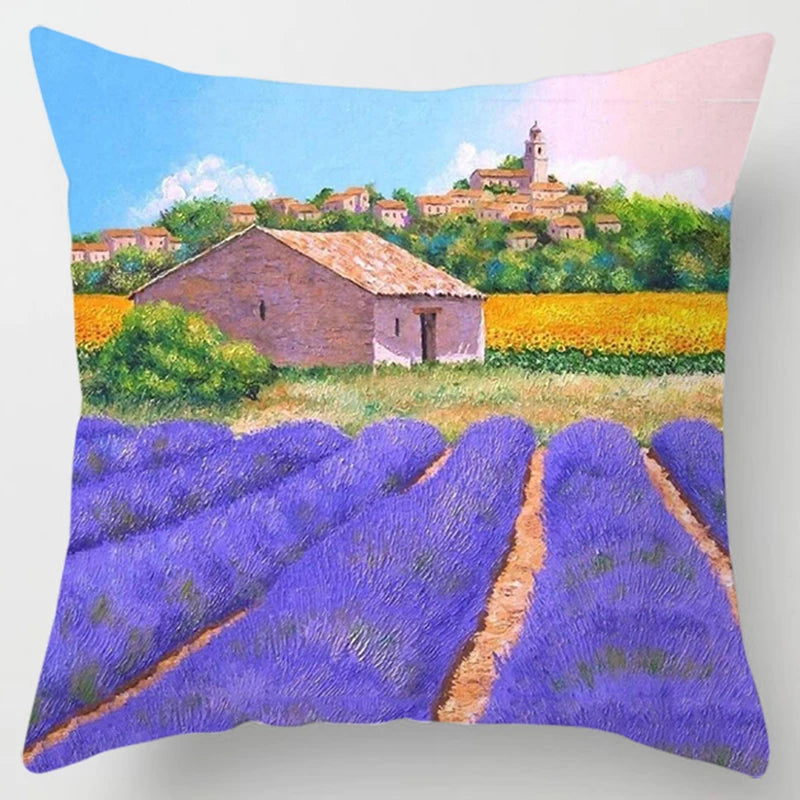 Lavender Pattern Throw Pillow Cover - Decorative Sofa Cushion Case for Living Room & Bedroom