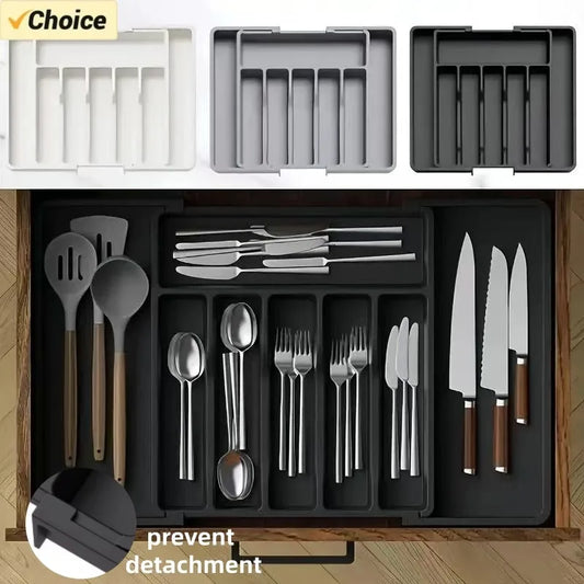 Adjustable Cutlery Drawer Organizer — Expandable Utensil Tray with Dividers for Kitchen Silverware