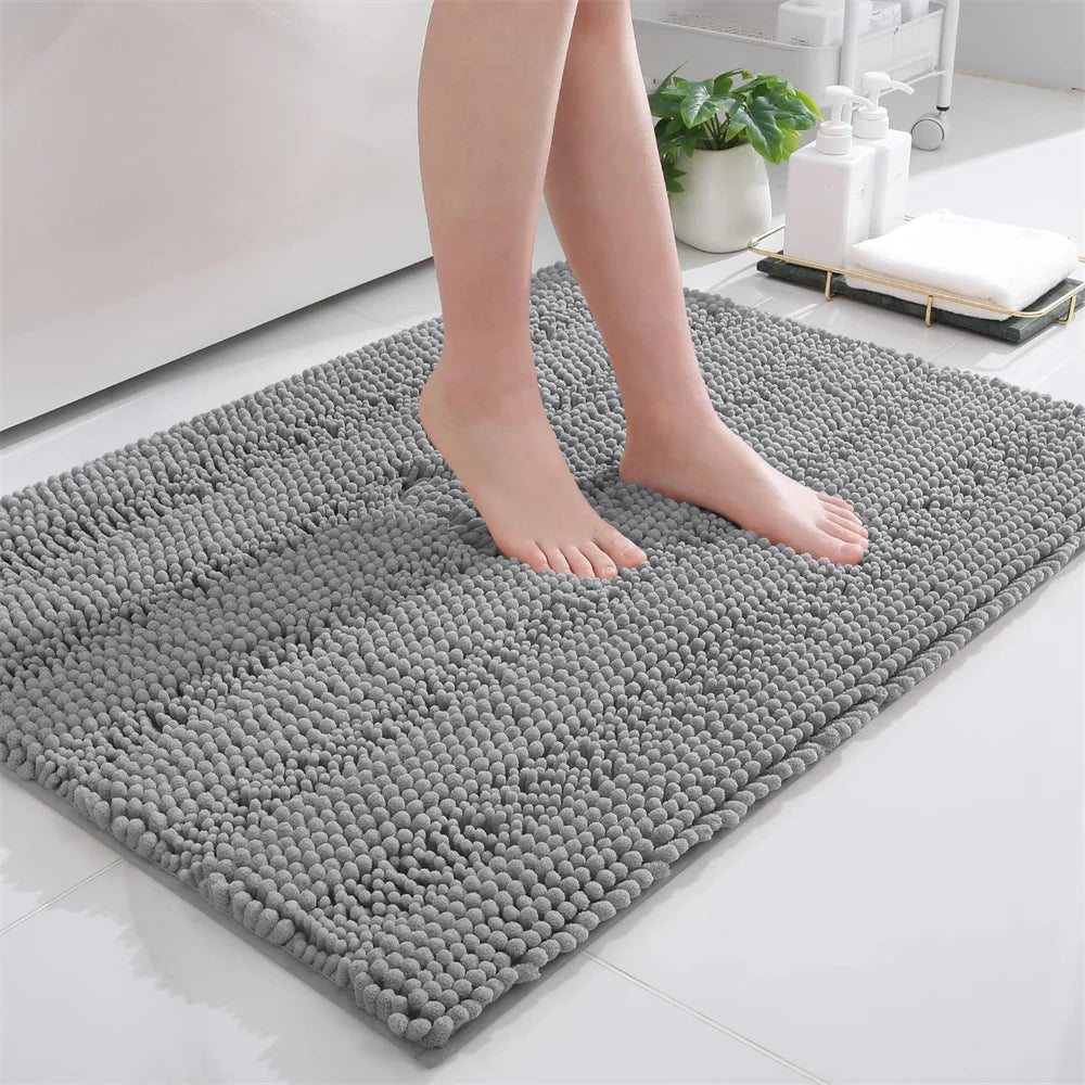 Ultra-Soft Chenille Bathroom Rug - Non-Slip Memory Foam Bath Mat with Anti-Slip Backing