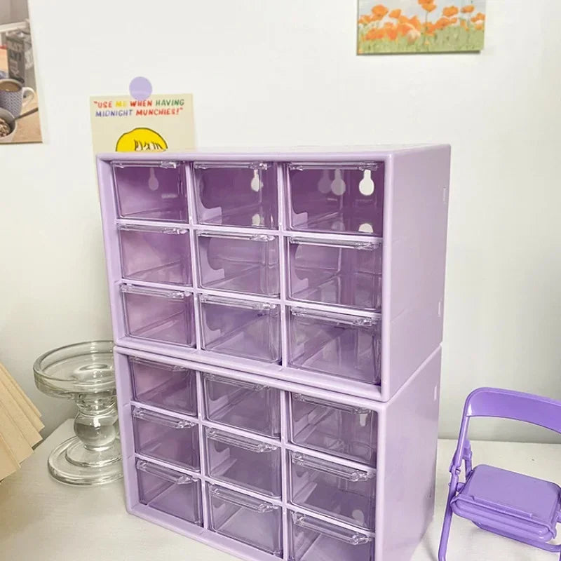 9-Grid Desktop Storage Organizer - Transparent Drawer for Desk & Wall Mount