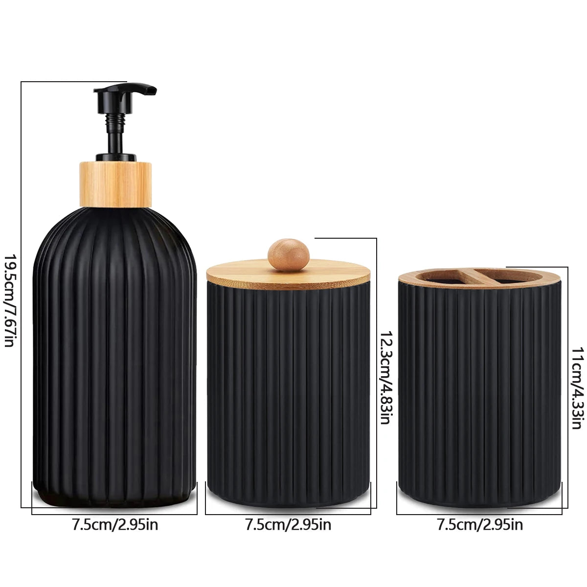 Bamboo Bathroom Organizer Set - Soap Dispenser, Storage & Toothbrush Holder
