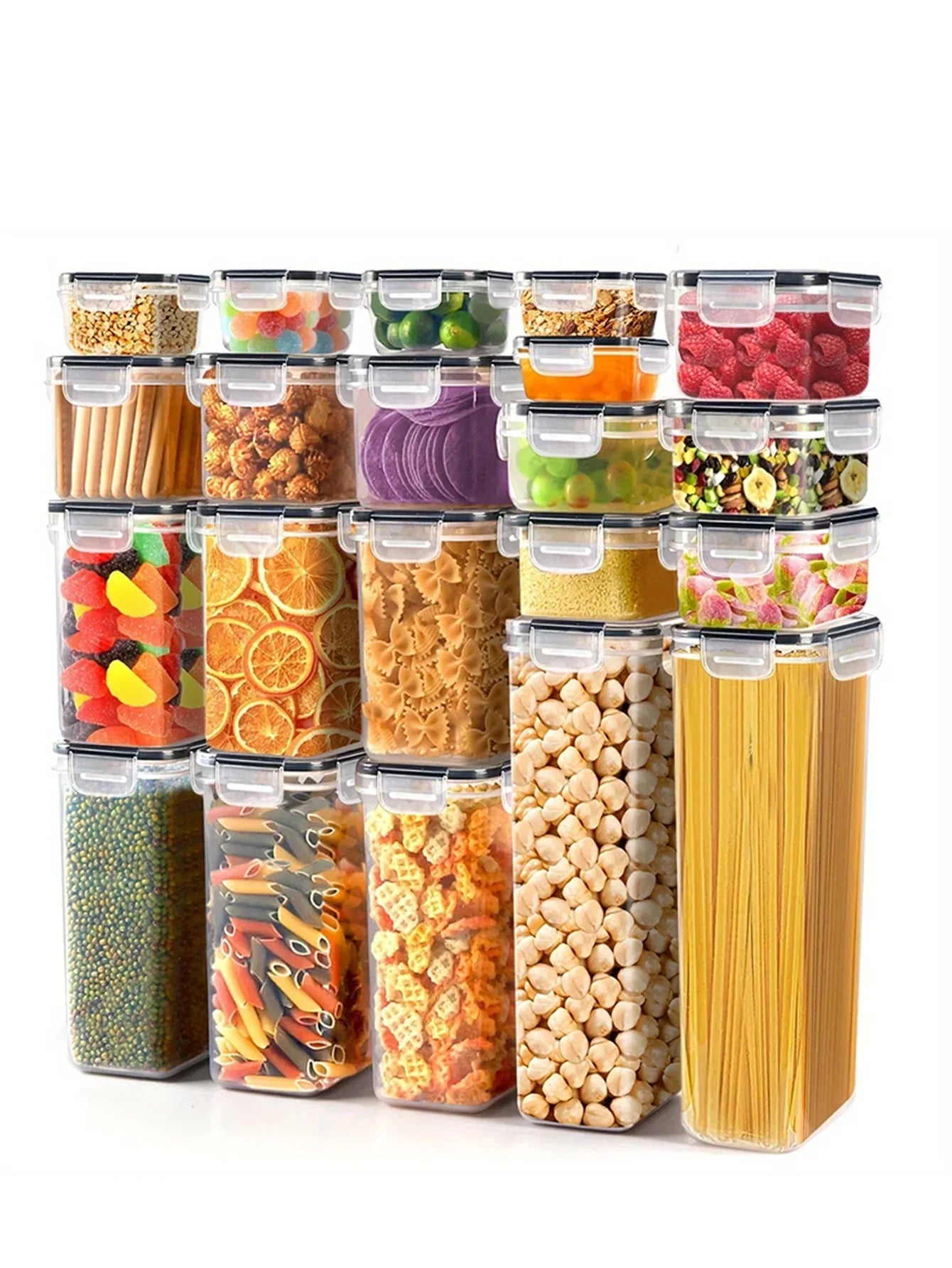42-Piece Airtight Food Storage Container Set with Lids & Labels — Pantry Organizer for Flour, Sugar, Grains & More