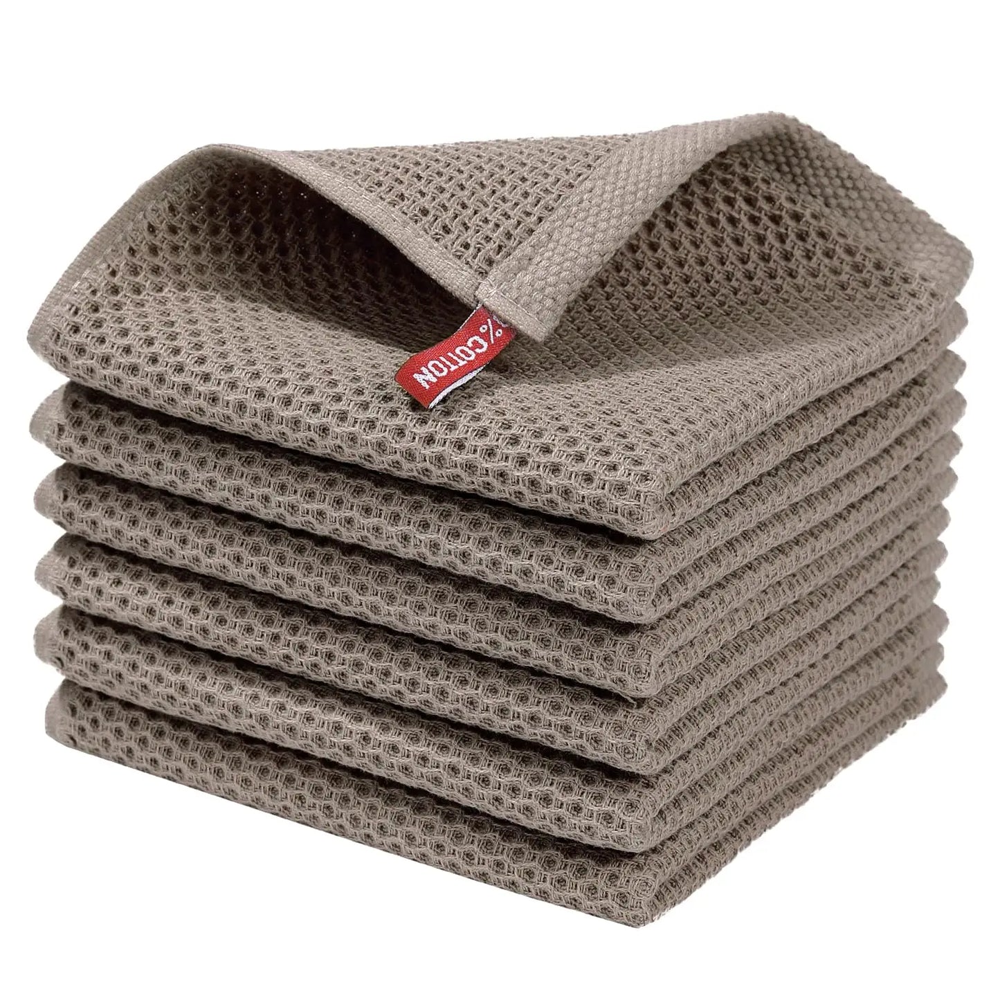 100% Cotton Waffle Weave Dish Cloths - Ultra Absorbent Kitchen Towels, 12x12 Inches (6-Pack)