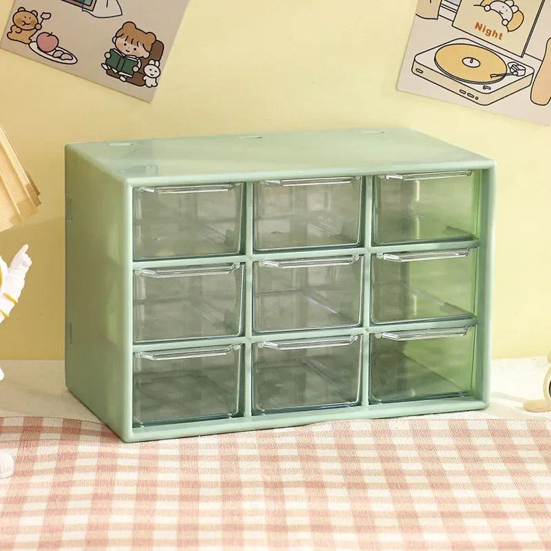 9-Grid Desktop Storage Organizer - Transparent Drawer for Desk & Wall Mount