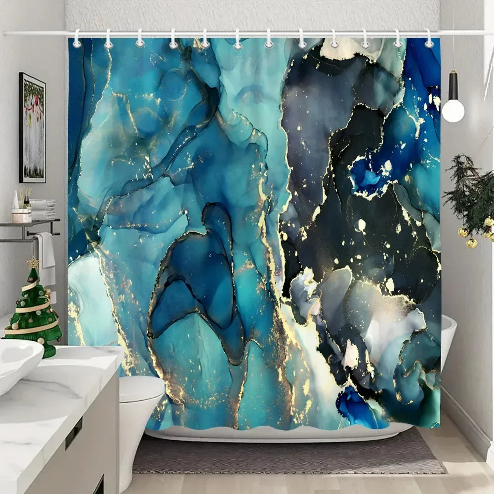 Luxury Blue Gold Marble Shower Curtain - Waterproof Polyester Bathroom Decor (Multiple Sizes)