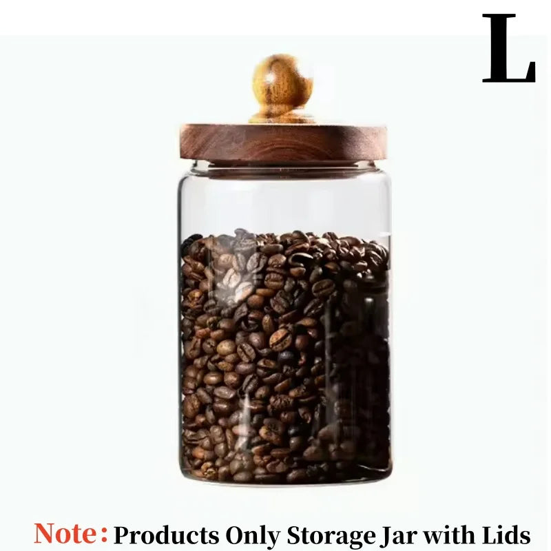 Airtight Glass Food Storage Jar with Acacia Wood Lid — S, M & L for Coffee, Spices, Nuts & More