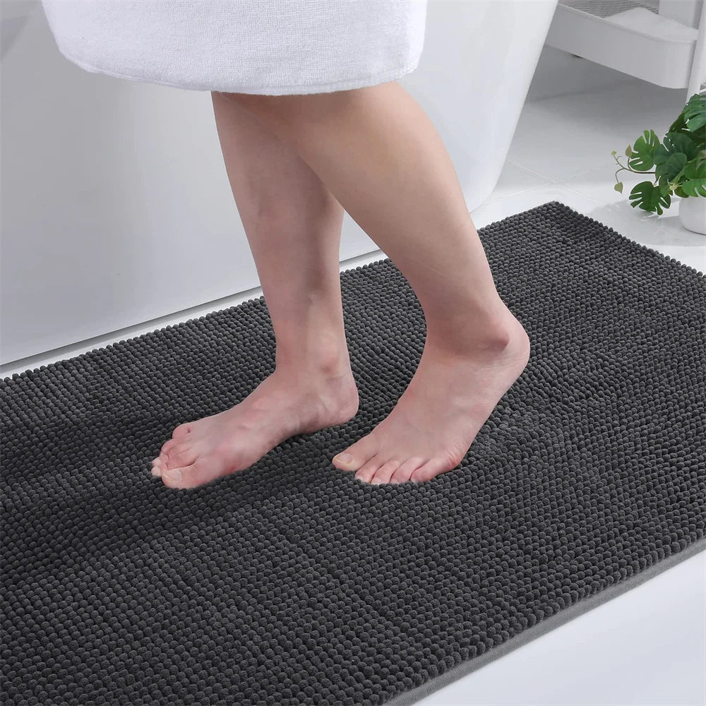 Ultra-Soft Chenille Bathroom Rug - Non-Slip Memory Foam Bath Mat with Anti-Slip Backing