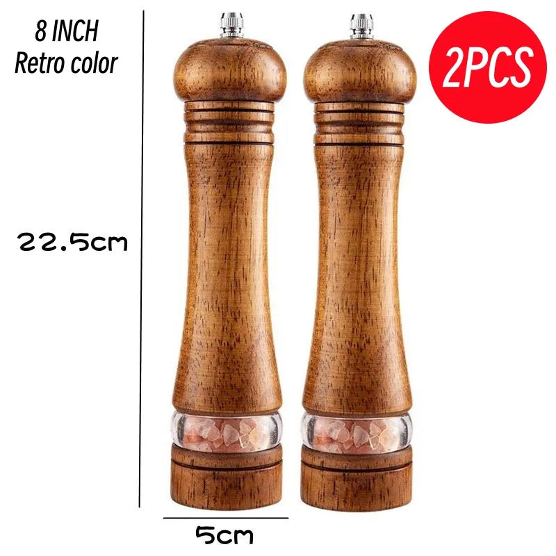 8-Inch Wooden Pepper Grinder - Adjustable Ceramic Mill for Fresh Ground Salt & Spices