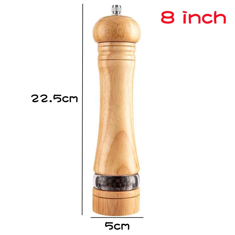 8-Inch Wooden Pepper Grinder - Adjustable Ceramic Mill for Fresh Ground Salt & Spices