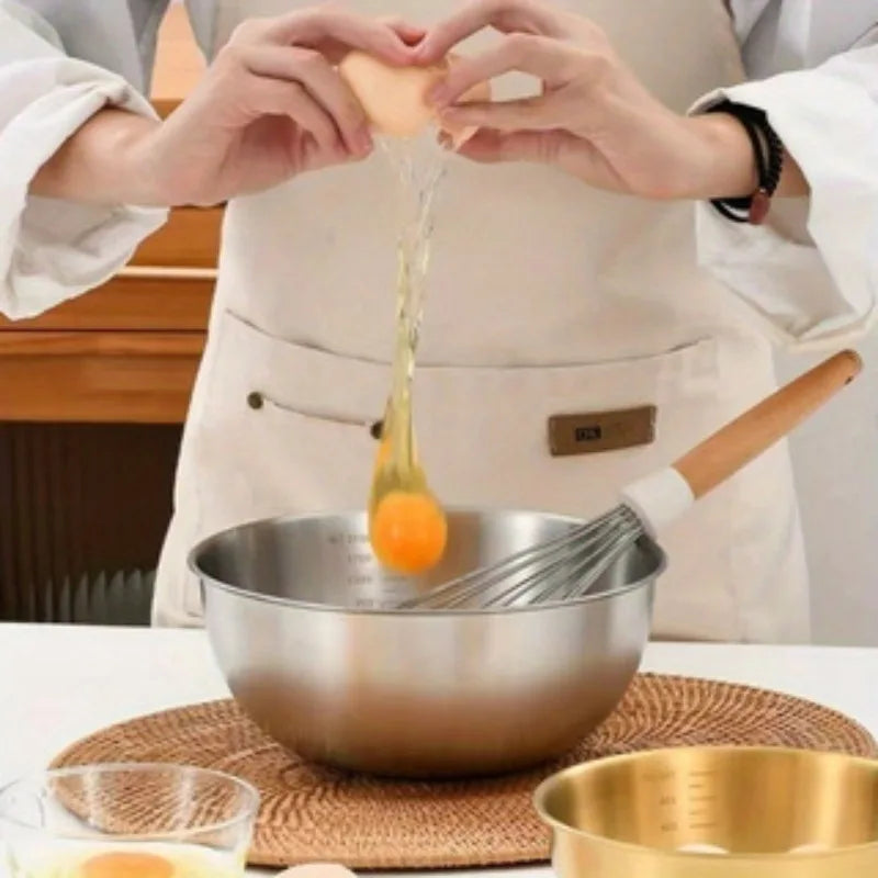 Professional Stainless Steel Mixing Bowl Set - 3-Piece Kitchen Essentials with Measurement Marks