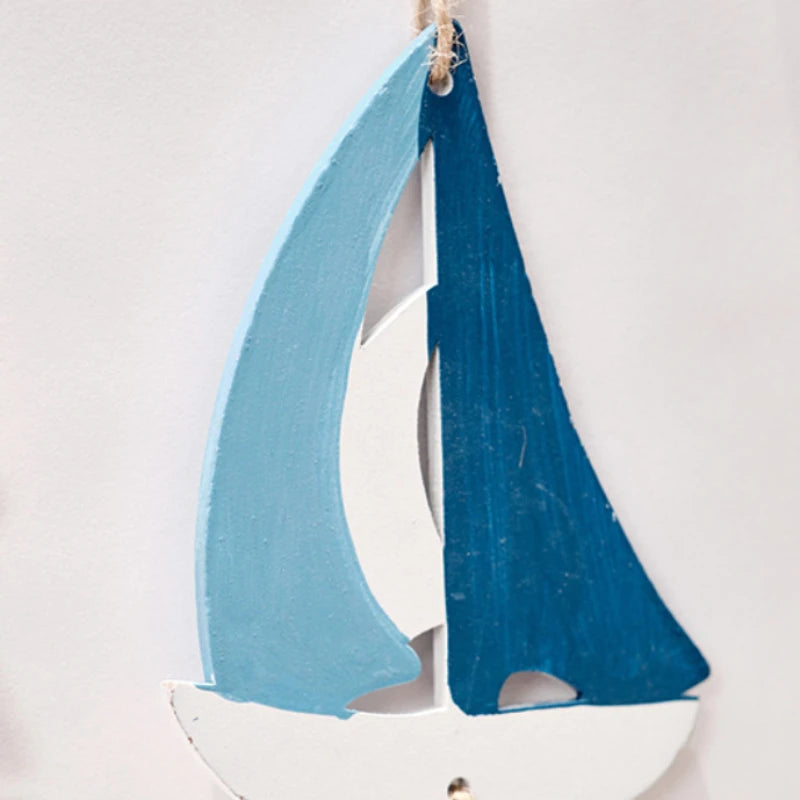 Mediterranean Coastal Wall Decor - Wooden Lighthouse & Sailboat Hanging Ornaments