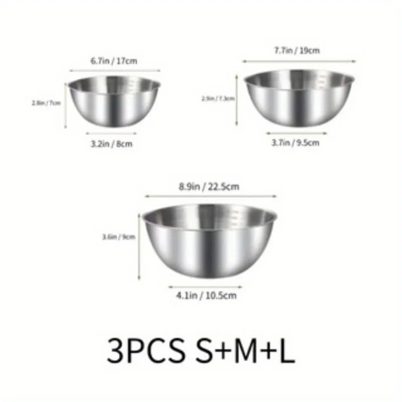 Professional Stainless Steel Mixing Bowl Set - 3-Piece Kitchen Essentials with Measurement Marks