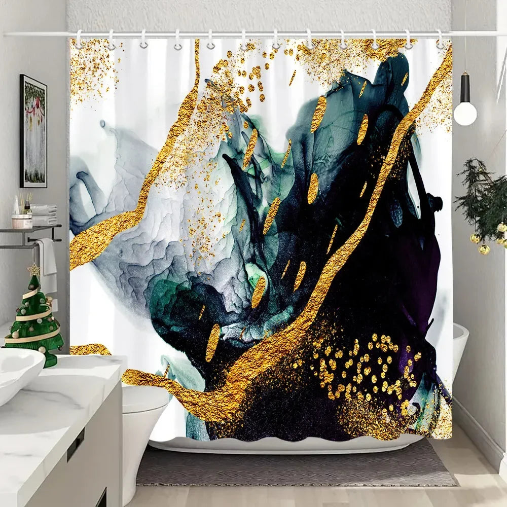 Luxury Blue Gold Marble Shower Curtain - Waterproof Polyester Bathroom Decor (Multiple Sizes)