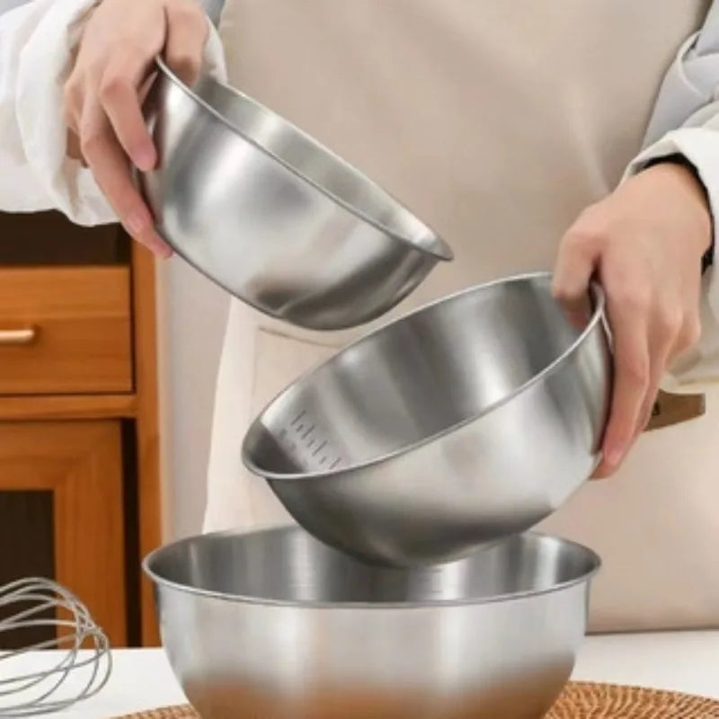 Professional Stainless Steel Mixing Bowl Set - 3-Piece Kitchen Essentials with Measurement Marks