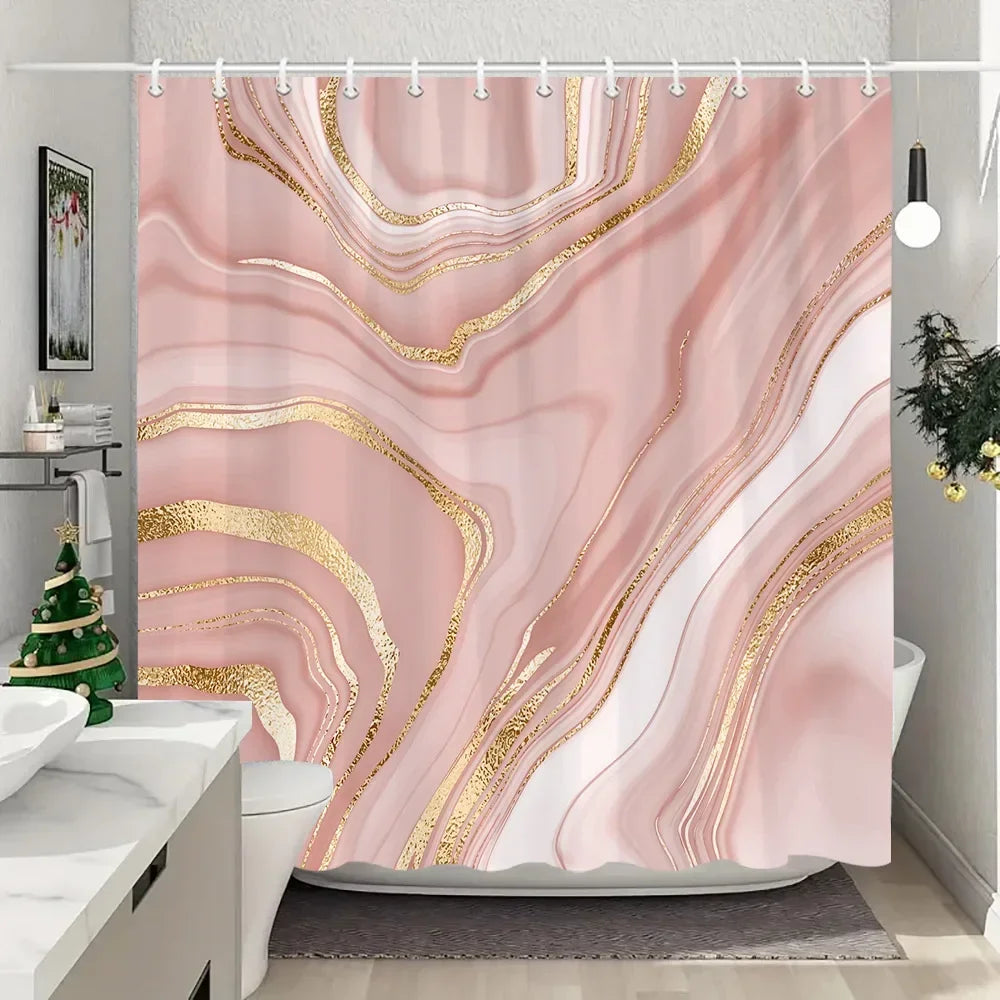 Luxury Blue Gold Marble Shower Curtain - Waterproof Polyester Bathroom Decor (Multiple Sizes)