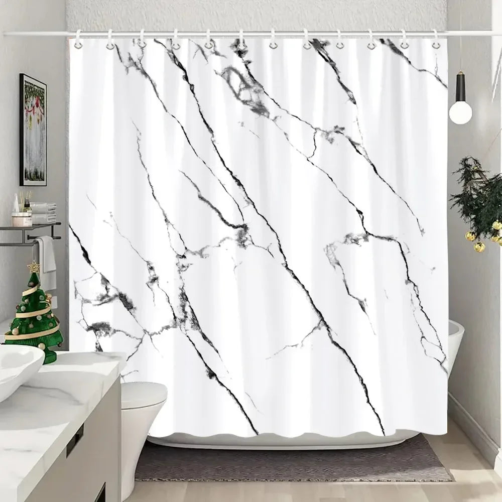 Luxury Blue Gold Marble Shower Curtain - Waterproof Polyester Bathroom Decor (Multiple Sizes)