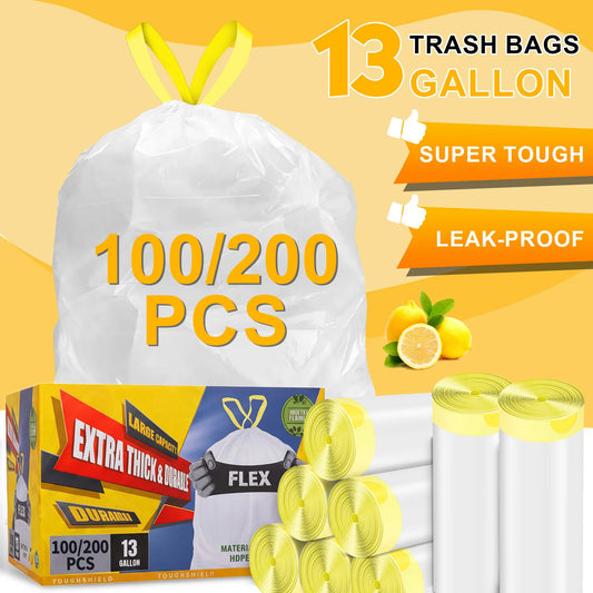 Heavy Duty Drawstring Trash Bags - 13 Gallon Kitchen Waste Bags