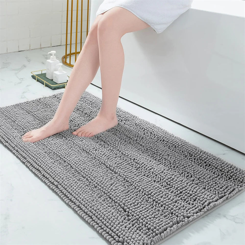 Ultra-Soft Chenille Bathroom Rug - Non-Slip Memory Foam Bath Mat with Anti-Slip Backing