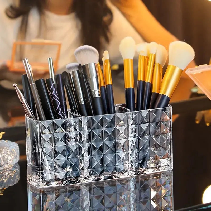 Diamond Pattern Mirror Storage Box - Bathroom Cosmetics & Lipstick Organizer