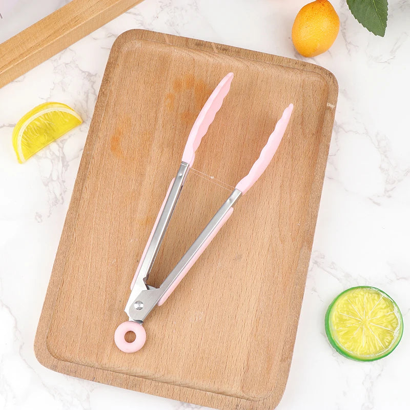 Silicone BBQ Grilling Tongs - Non-Stick Kitchen Tongs with Stainless Steel for Cooking & Serving