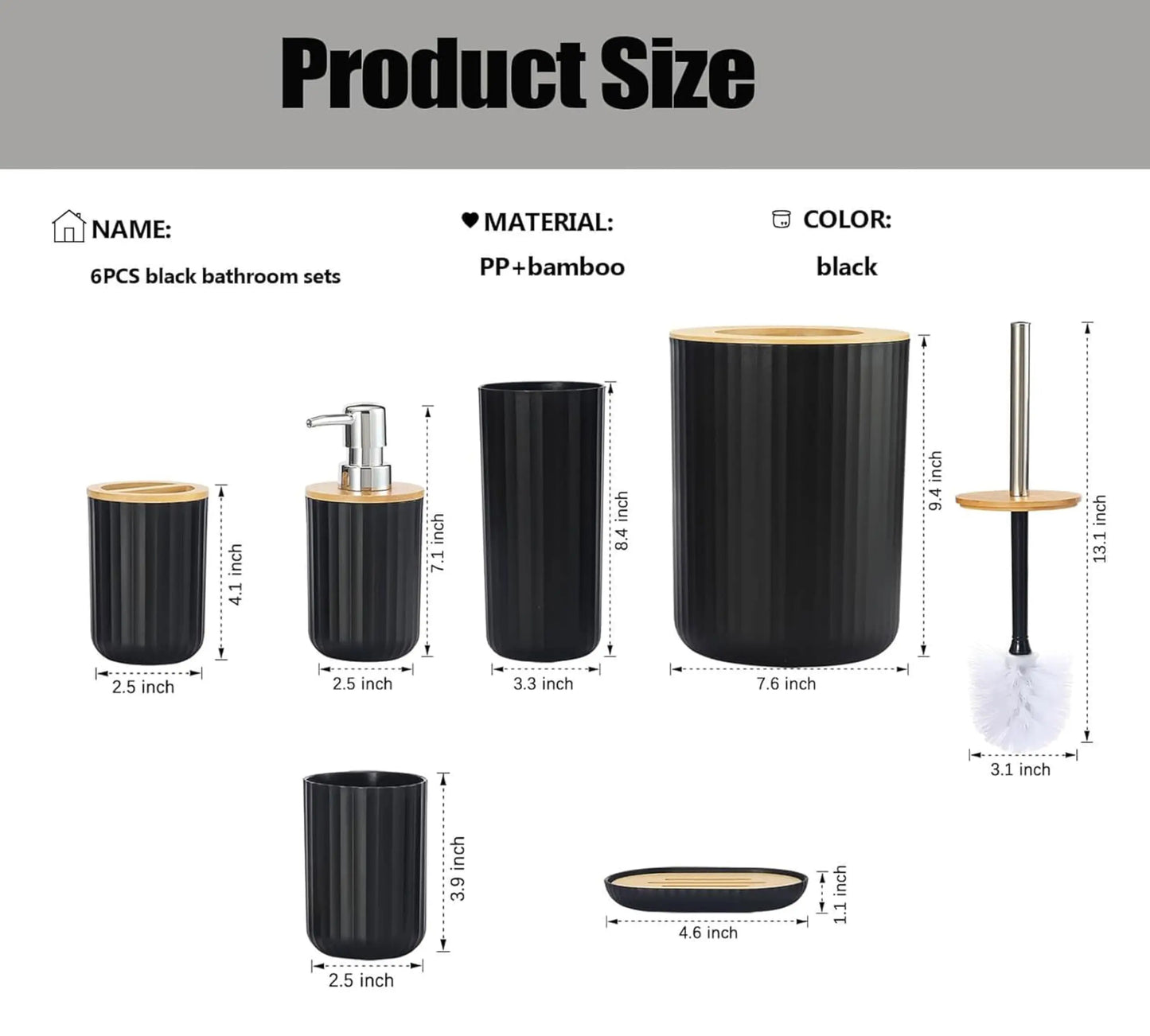 Modern Bathroom Essentials Set - 6-Piece Accessories Including Toothbrush Holder, Waste Bin & Soap Dispenser