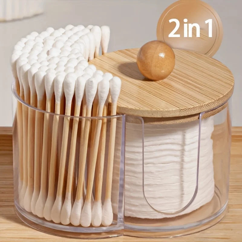 Clear Cotton Swab & Cotton Ball Organizer - Dual Compartment Bathroom Storage