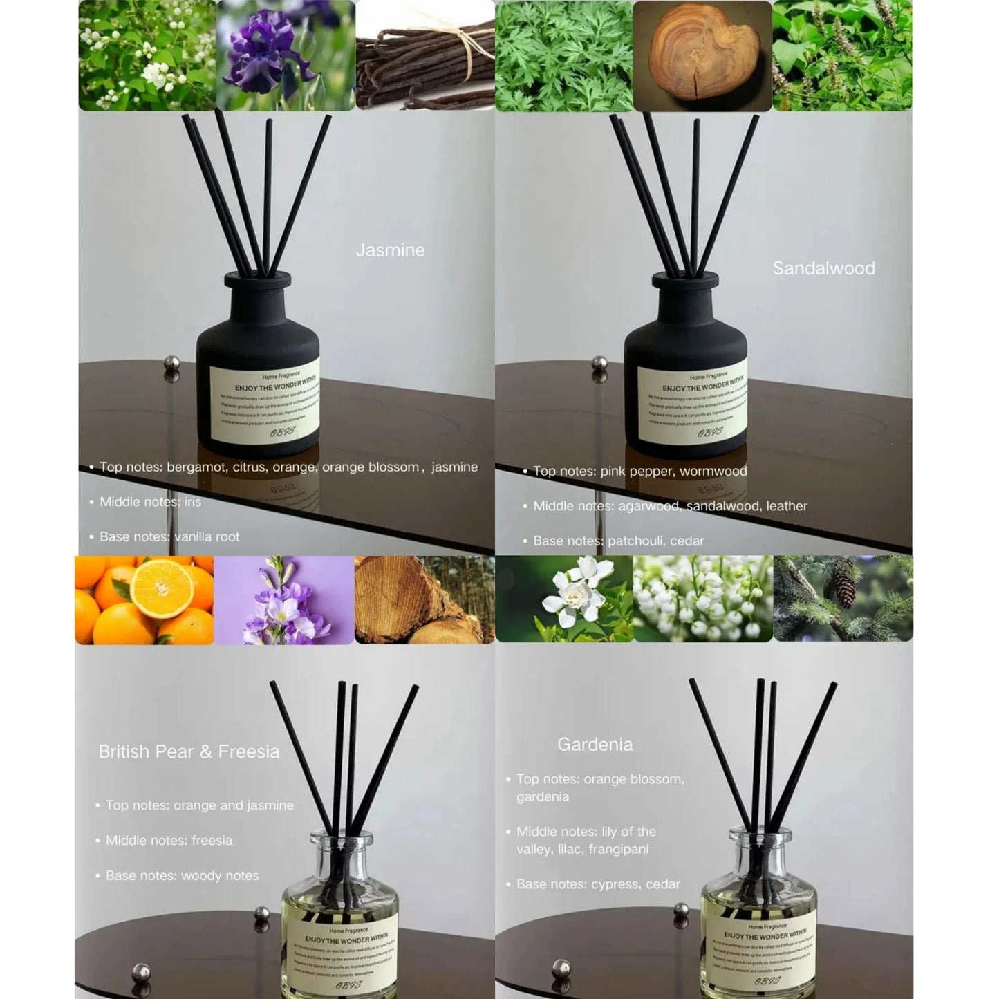 50ml Flameless Reed Diffuser - Freesia Jasmine Fragrance Oil for Home & Room Air Freshener