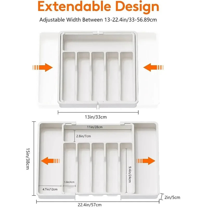 Adjustable Cutlery Drawer Organizer — Expandable Utensil Tray with Dividers for Kitchen Silverware