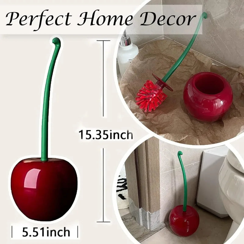 Cherry Toilet Brush & Holder Set - Cute Long Handle Bathroom Decor