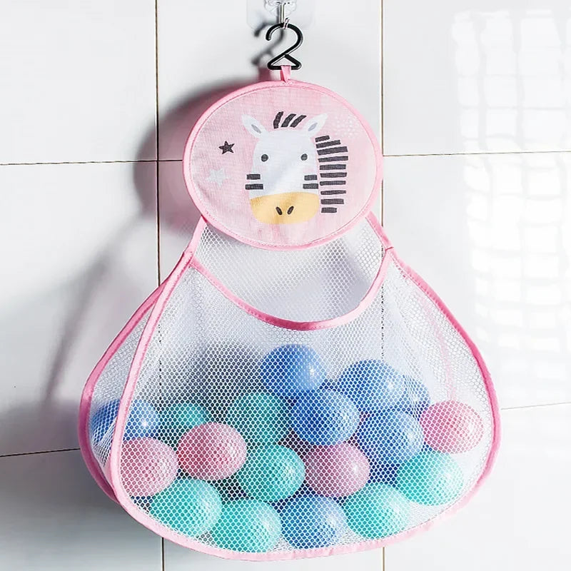 Kids Bath Toy Storage Bag — Waterproof Mesh Hanging Organizer with Cute Animal Prints