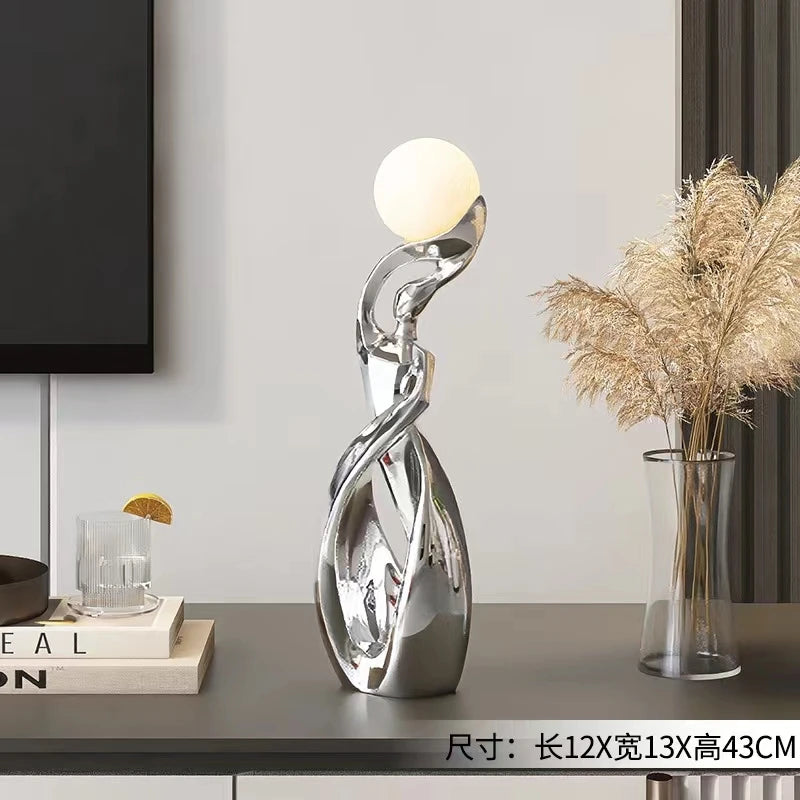 Nordic Abstract Art Sculpture - Luminous Floor Statue for Modern Living Room Decor