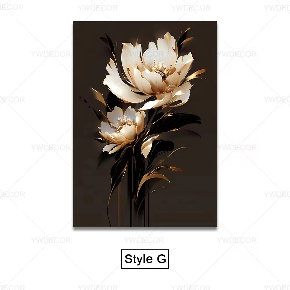 Black Gold Plant Leaves Canvas Wall Art - Modern Abstract Poster for Living Room Decor