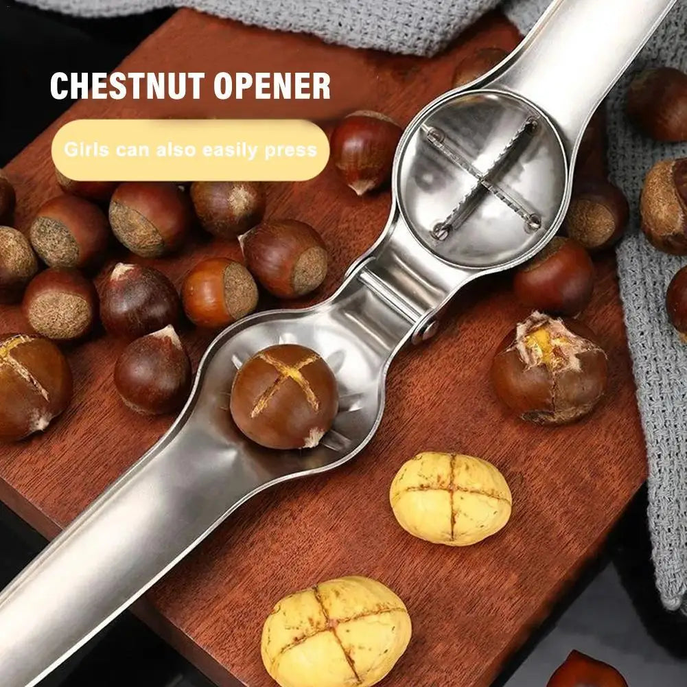 2-in-1 Stainless Steel Nut Cracker - Quick Chestnut & Walnut Opener Tool