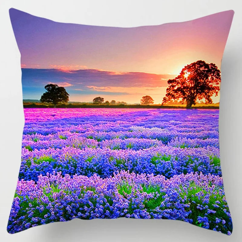 Lavender Pattern Throw Pillow Cover - Decorative Sofa Cushion Case for Living Room & Bedroom