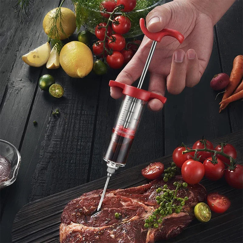 Meat Injector Syringe - BBQ Marinade Injector Kit with 3 Needles for Turkey & Grilling