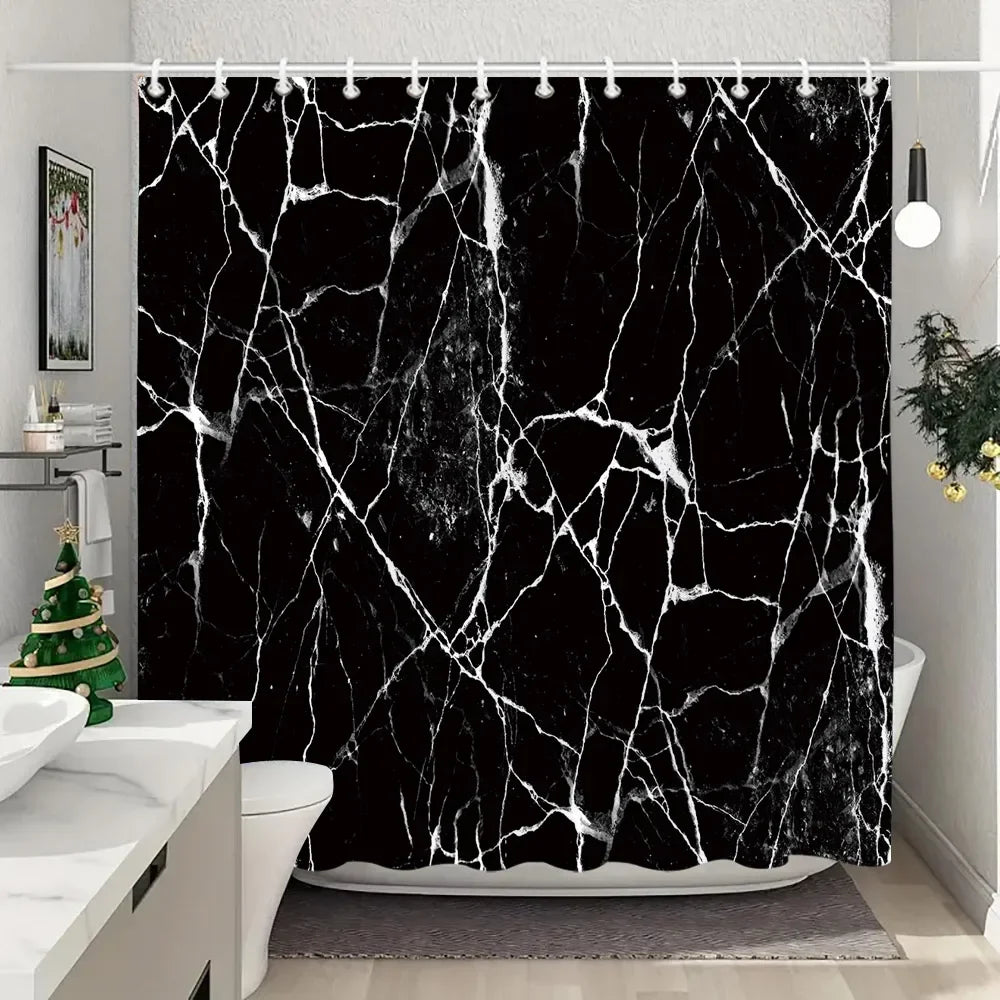 Luxury Blue Gold Marble Shower Curtain - Waterproof Polyester Bathroom Decor (Multiple Sizes)