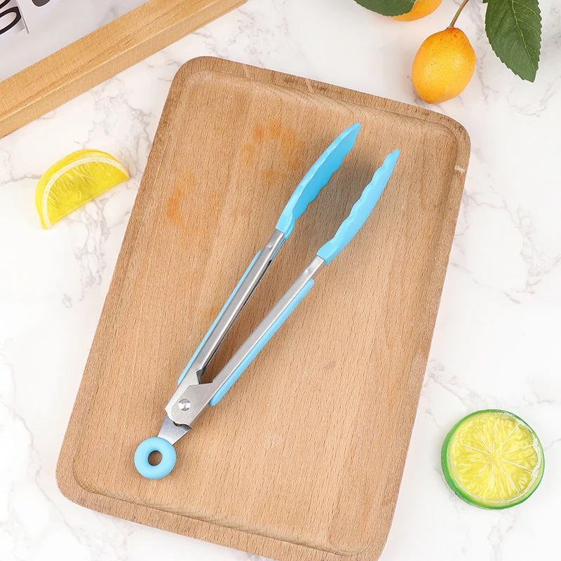 Silicone BBQ Grilling Tongs - Non-Stick Kitchen Tongs with Stainless Steel for Cooking & Serving
