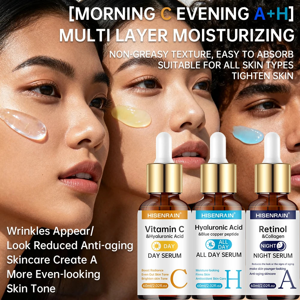 HISENRAIN Vitamin C + Retinol + Hyaluronic Acid Serum Duo - Anti-Aging Brightening & Hydration